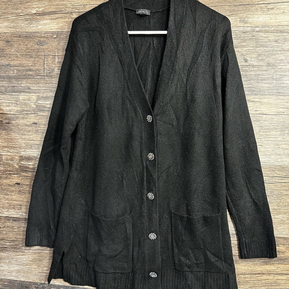 Talbots Elegant Black Cardigan with Button Detail